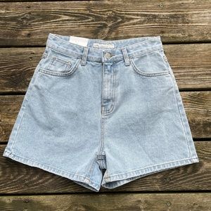 Women's Shorts: Classic High Waisted Light Wash Blue Denim Jean Shorts